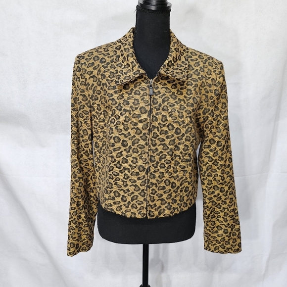 Maggy London Stretch Leopard Print 51% Cotton 47% Polyester 2% Lycra Jacket Sz L - Picture 1 of 8